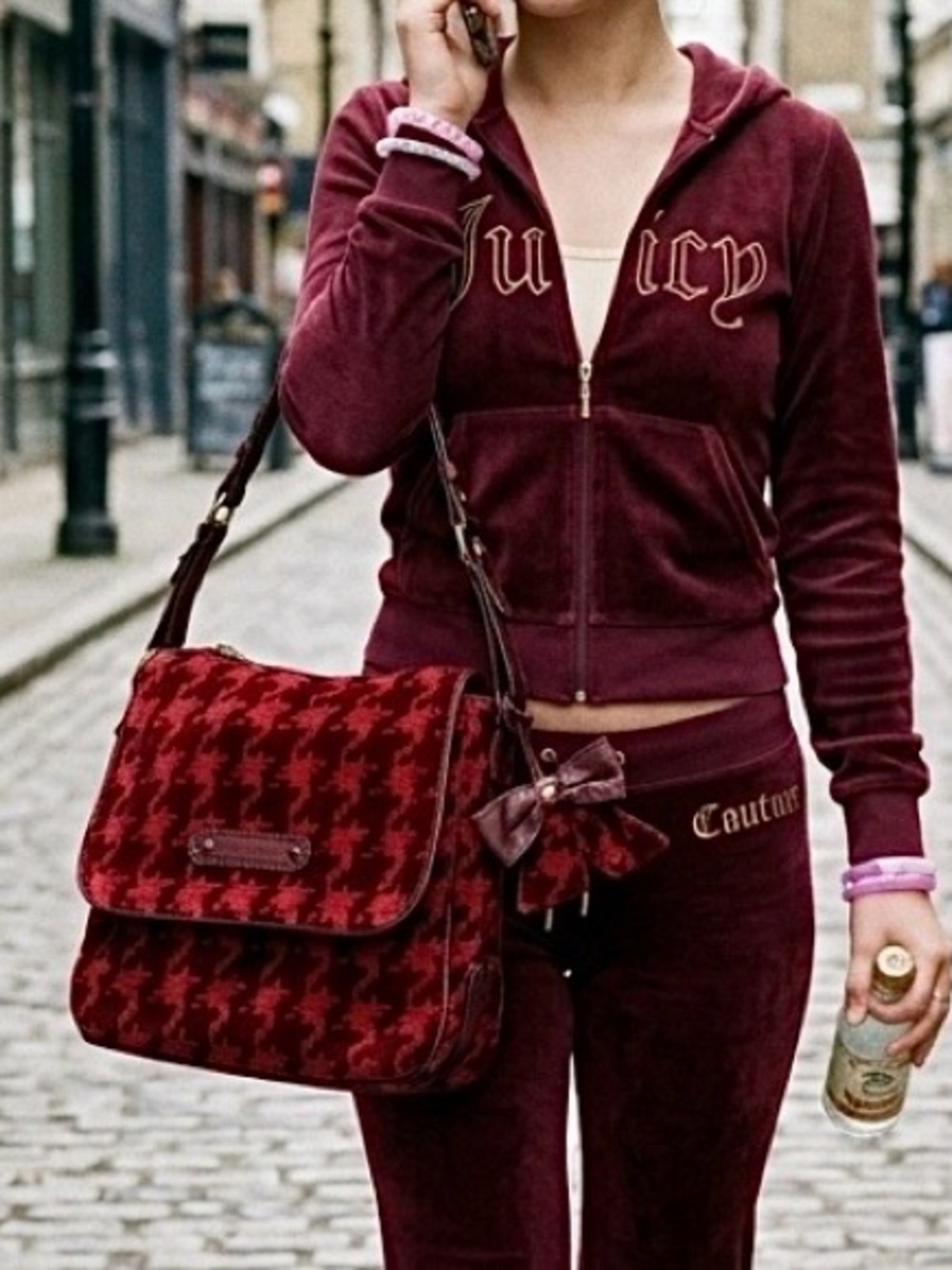 Juicy Couture Red Houndstooth Shoulder Bag